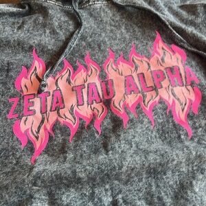 University Tees Sz L Acid Wash Gray Hoodie Zeta Tau Alpha Collegiate Sweatshirt